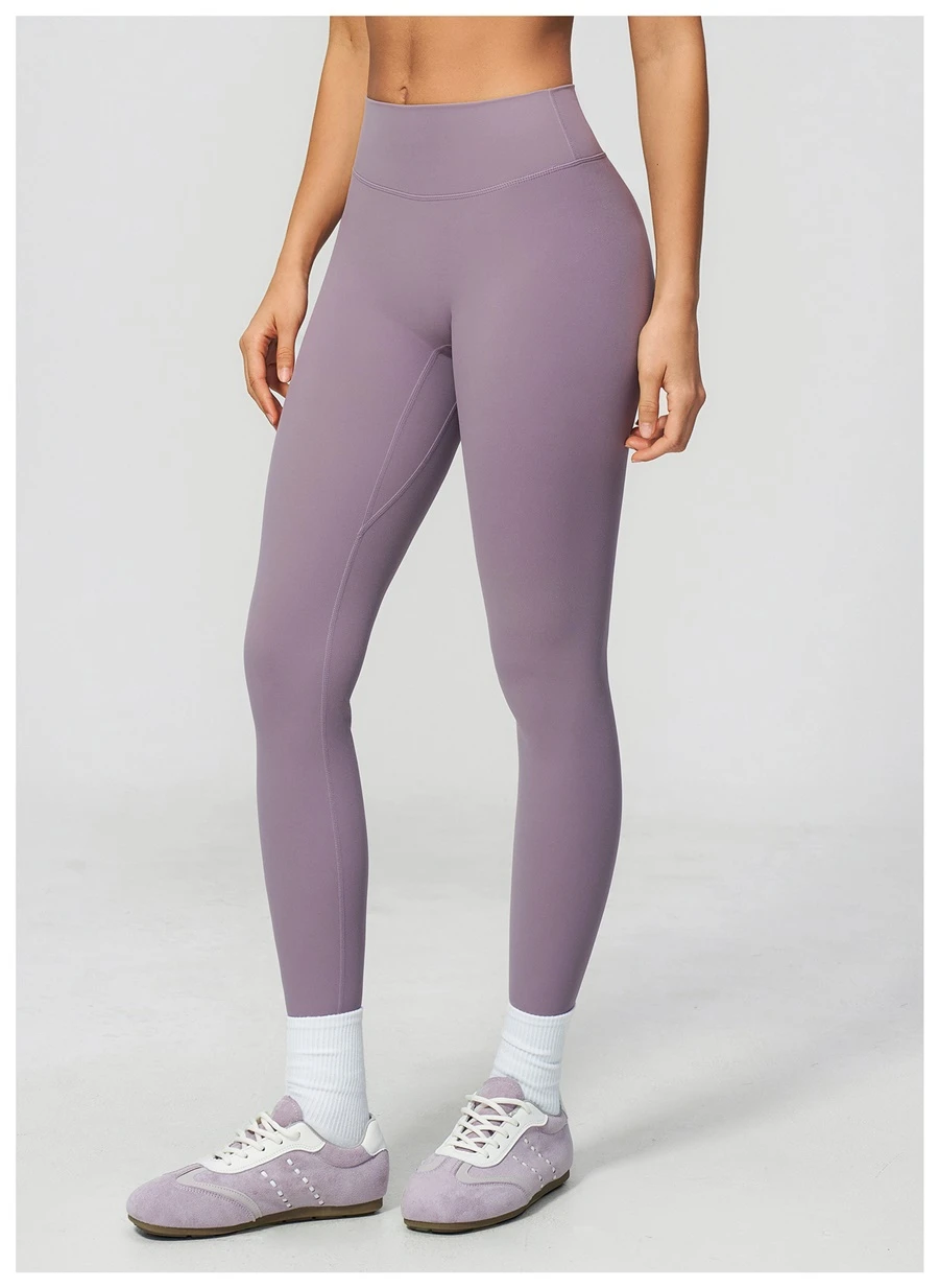 side view for Women's seamless front workout leggings made from buttery soft nylon spandex fabric-lilac purple