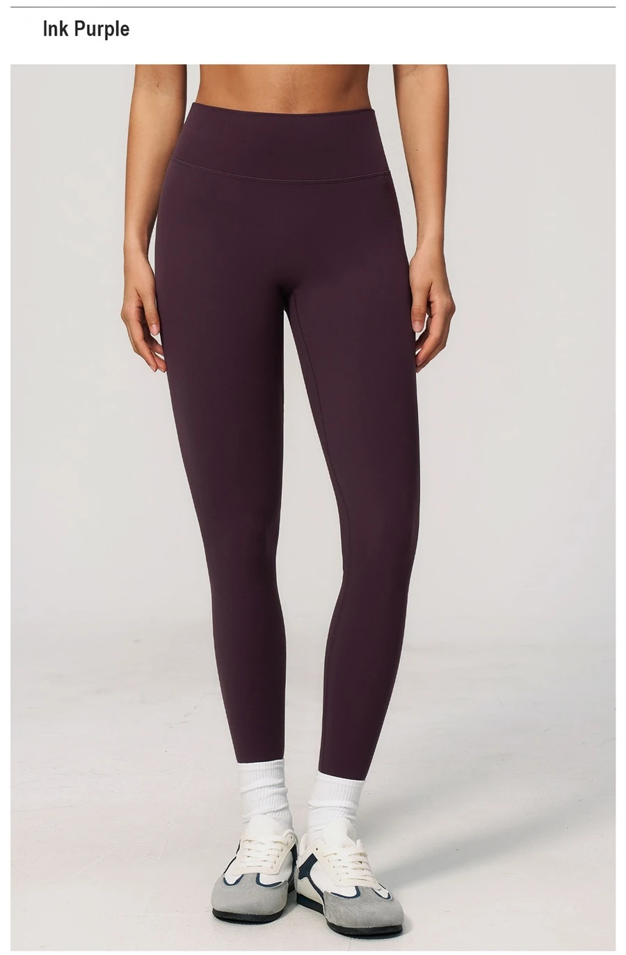 High waist tummy control yoga leggings with double layer waistband-ink purple