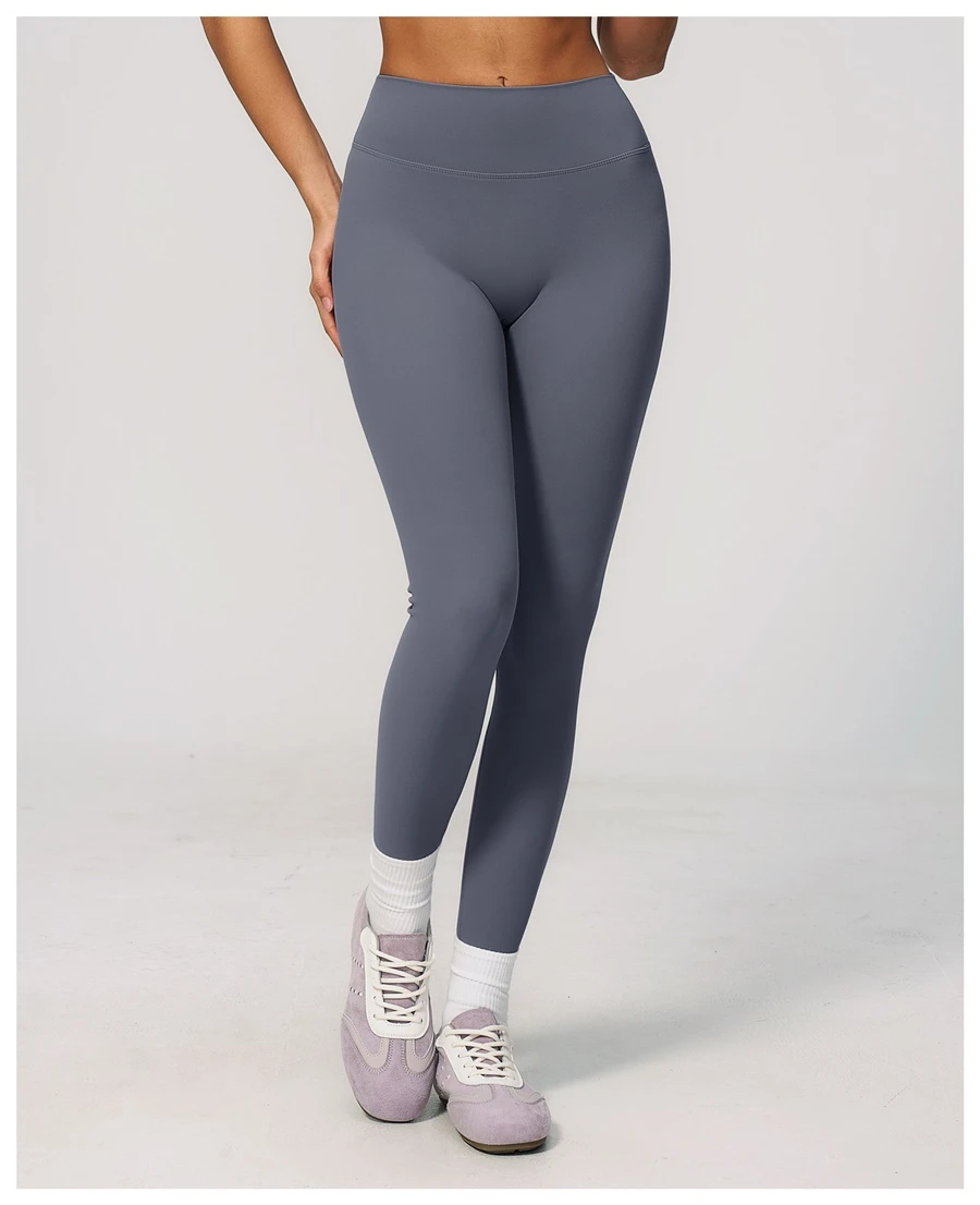 front view for Women's seamless front workout leggings made from buttery soft nylon spandex fabric-misty blue
