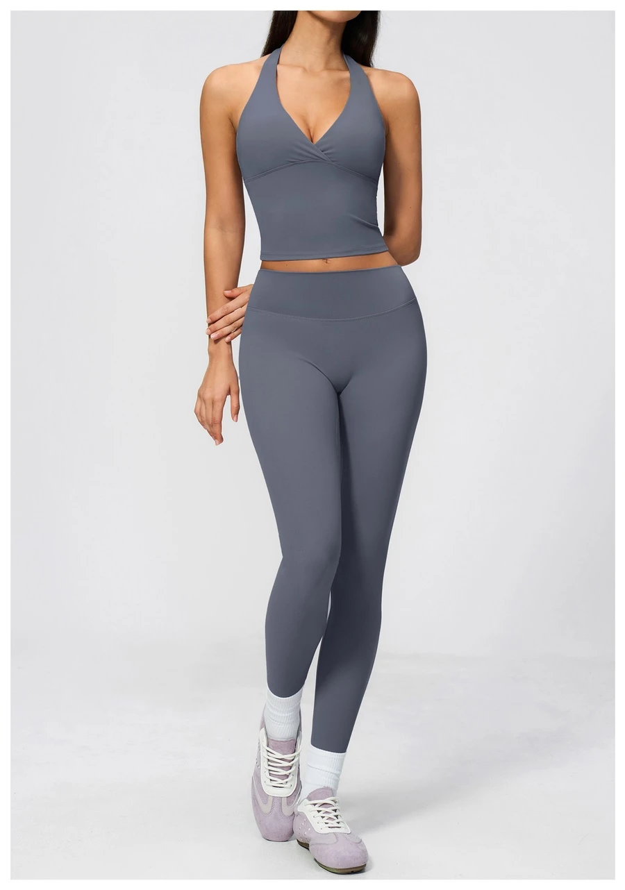 Women's seamless front workout leggings made from buttery soft nylon spandex fabric-misty blue
