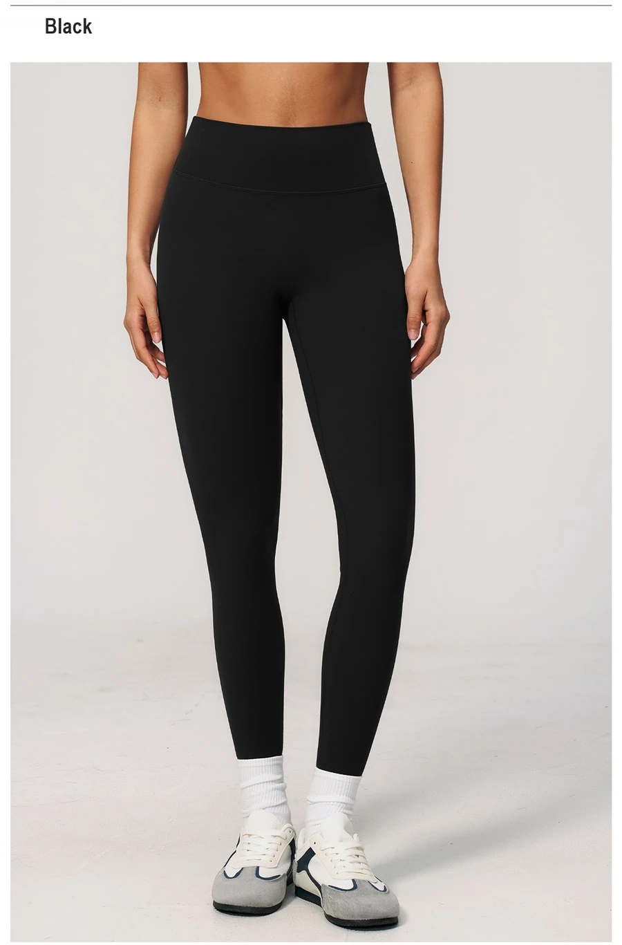 High waist tummy control yoga leggings with double layer waistband-black