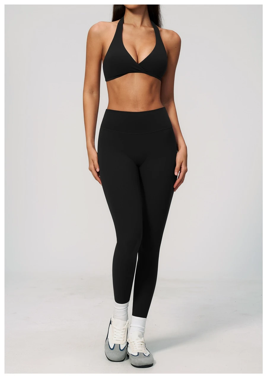 Women's seamless front workout leggings made from buttery soft nylon spandex fabric-black