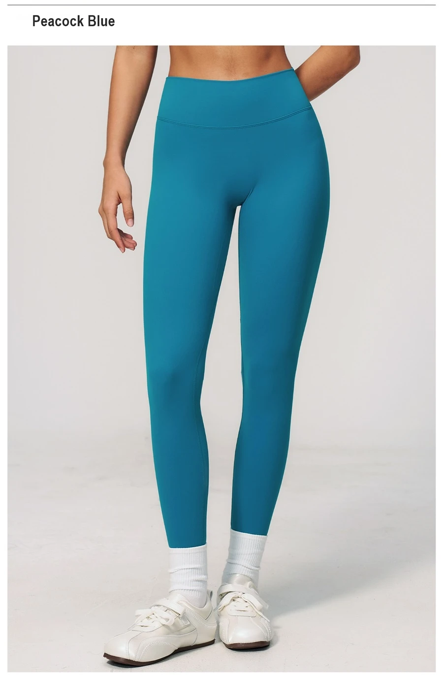 High waist tummy control yoga leggings with double layer waistband-peacock blue