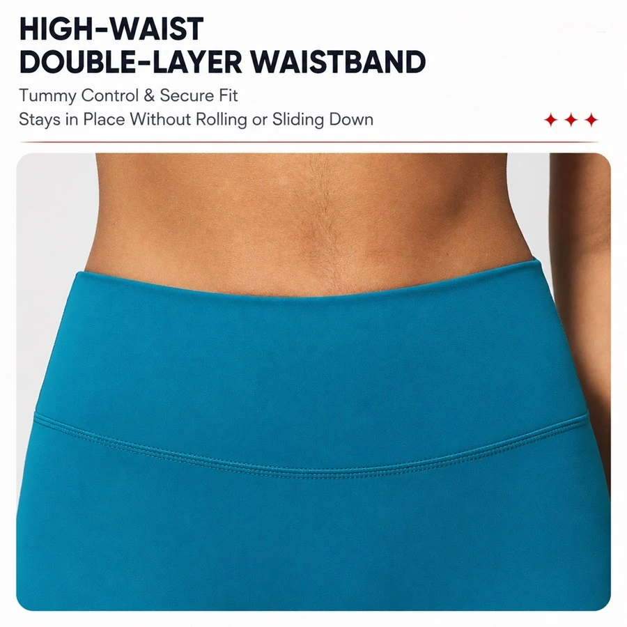 High waist tummy control yoga leggings with double layer waistband