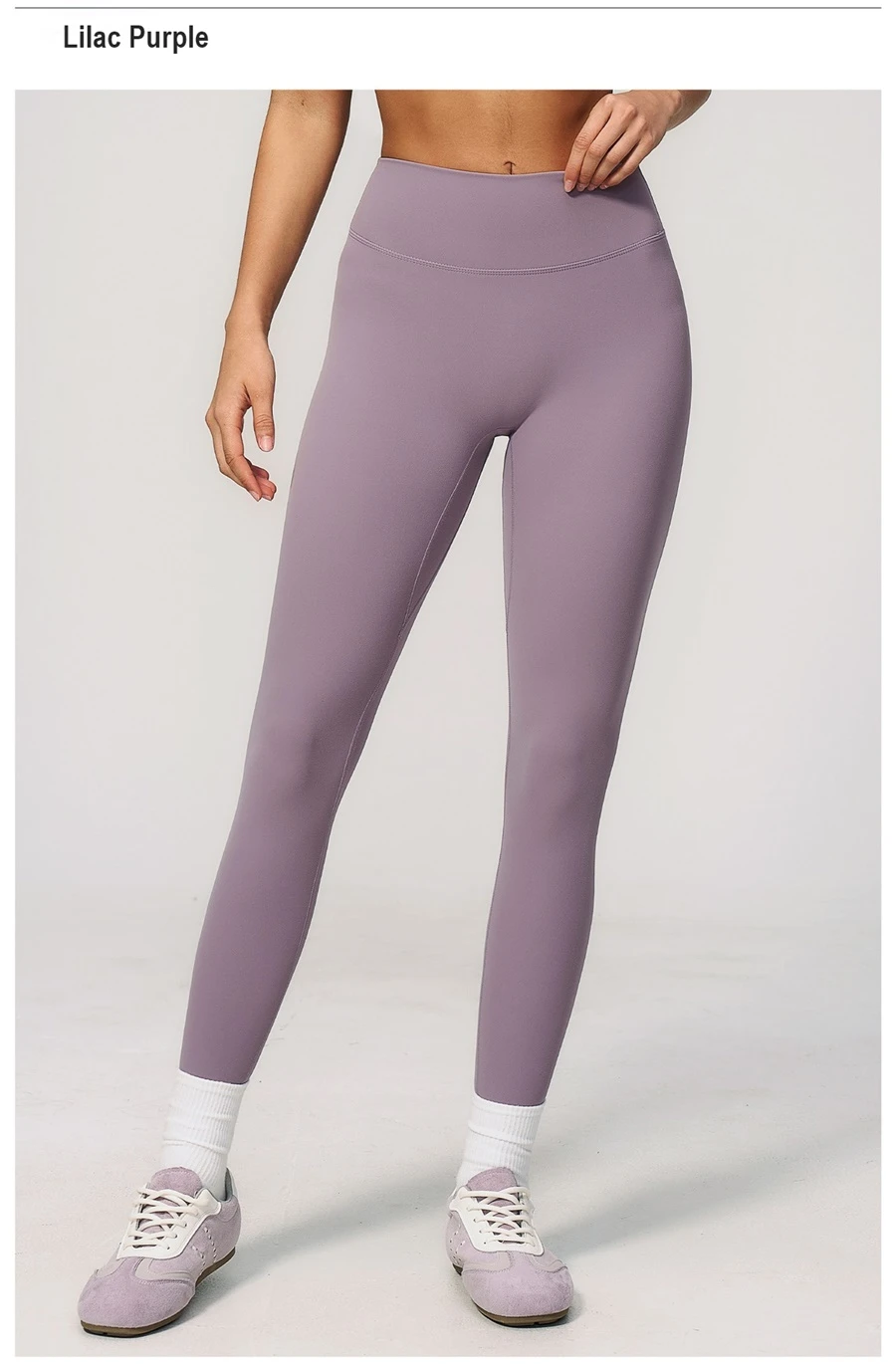 High waist tummy control yoga leggings with double layer waistband-lilac purple