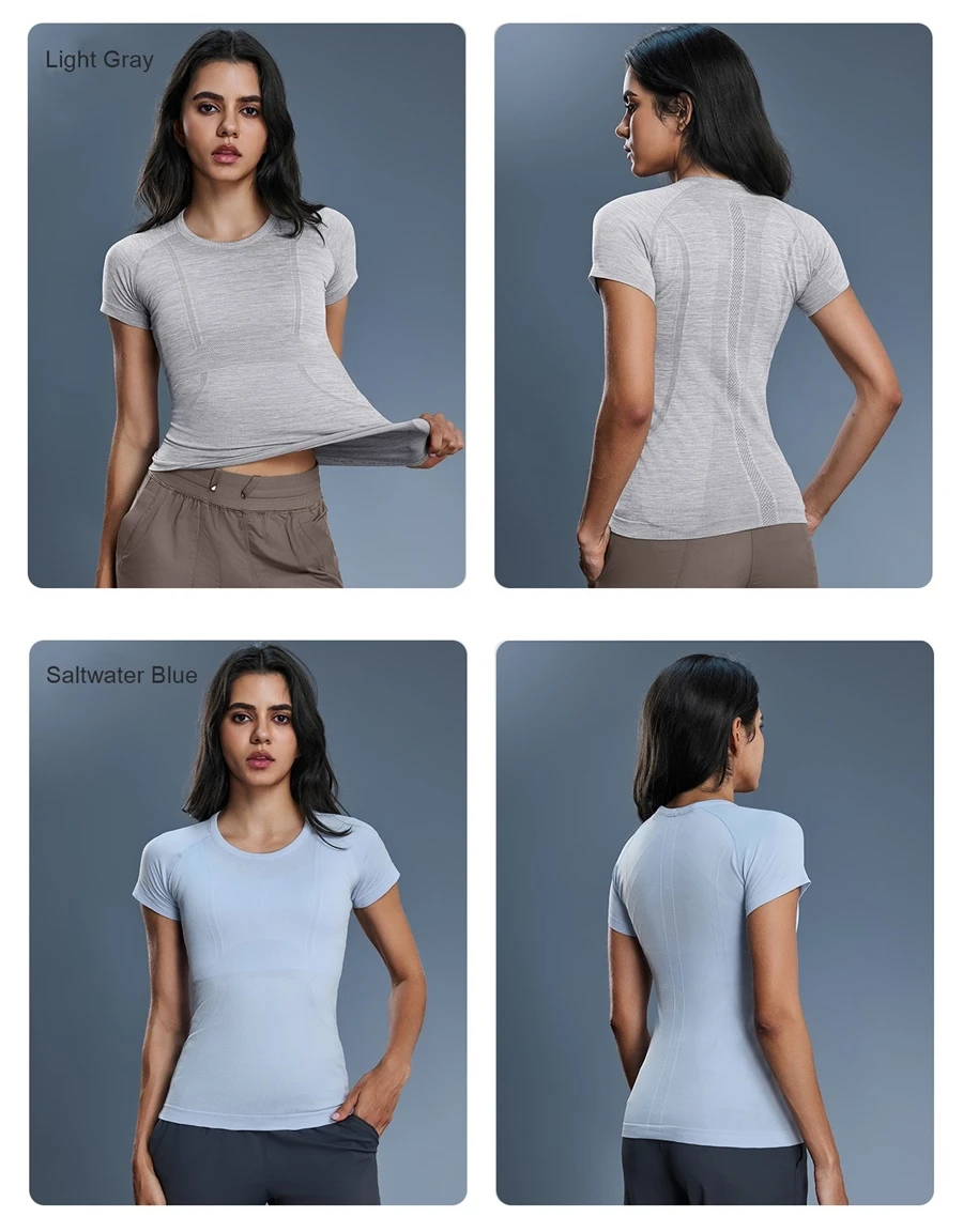 Women's seamless sports T-shirt with soft stretchy nylon fabric