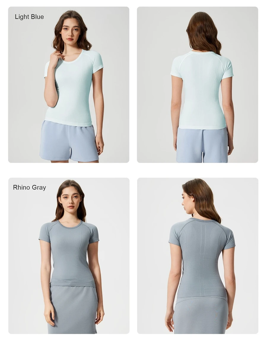 Women's seamless sports T-shirt with soft stretchy nylon fabric