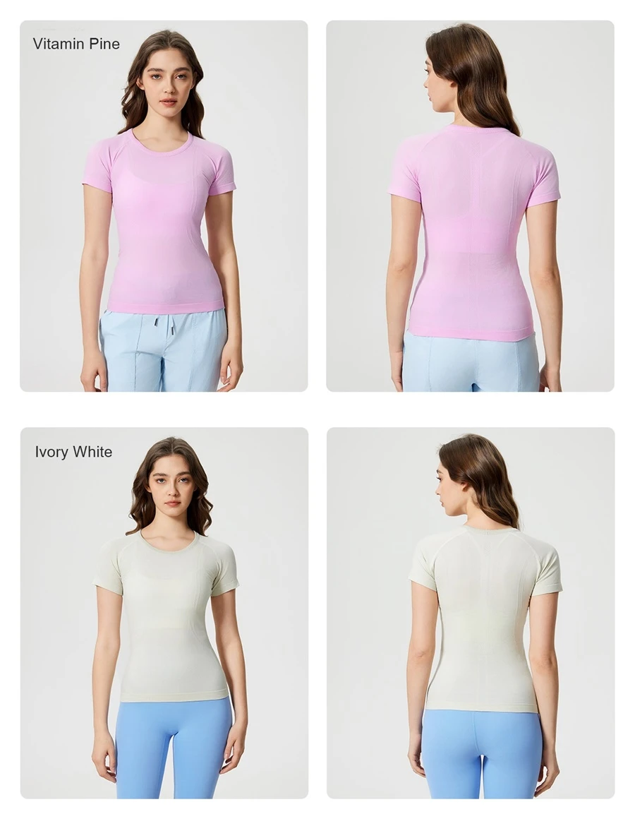 Women's seamless sports T-shirt with soft stretchy nylon fabric
