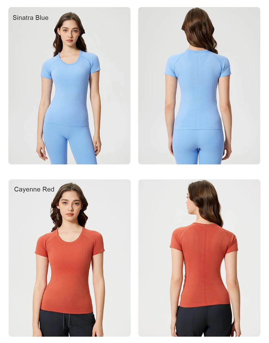 Women's seamless sports T-shirt with soft stretchy nylon fabric