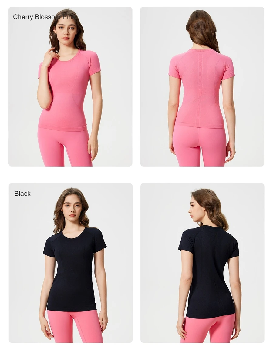 Women's seamless sports T-shirt with soft stretchy nylon fabric