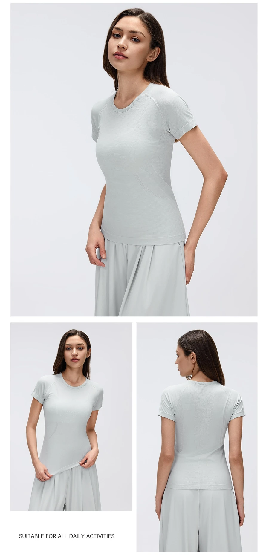 Women's seamless sports T-shirt with soft stretchy nylon fabric