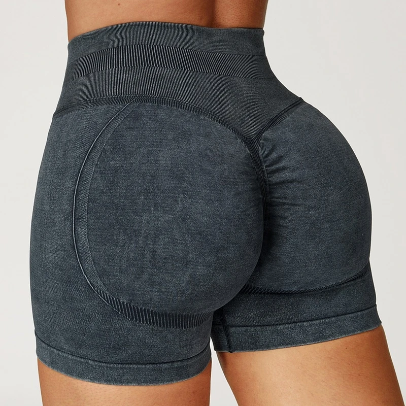 Custom Logo Workout Gear Butt Lift Sand Wash Seamless Workout Shorts