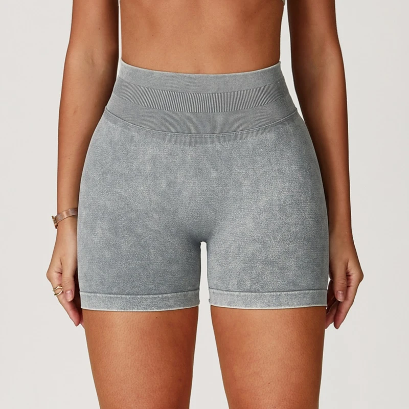 Custom Logo Workout Gear Butt Lift Sand Wash Seamless Workout Shorts - Image 4