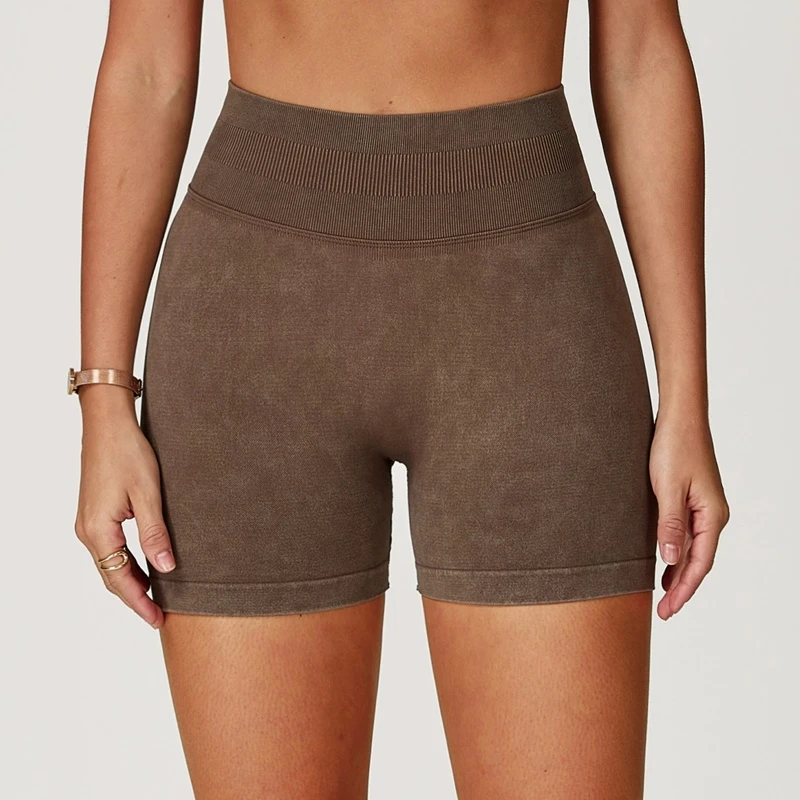 Custom Logo Workout Gear Butt Lift Sand Wash Seamless Workout Shorts - Image 2