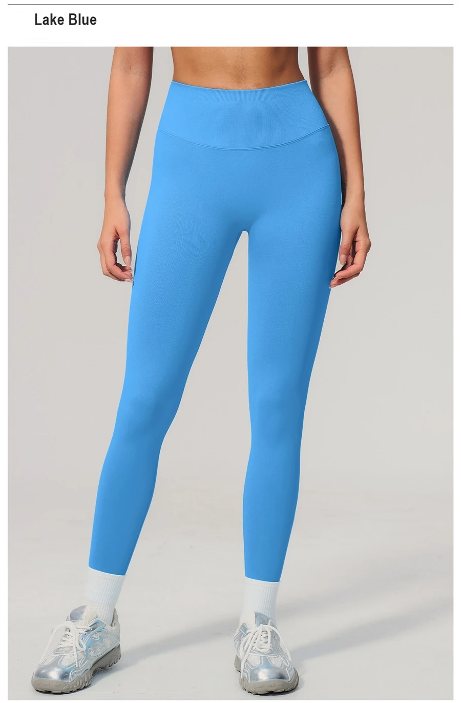 High waist seamless workout leggings with supportive ribbed waistband-lake blue