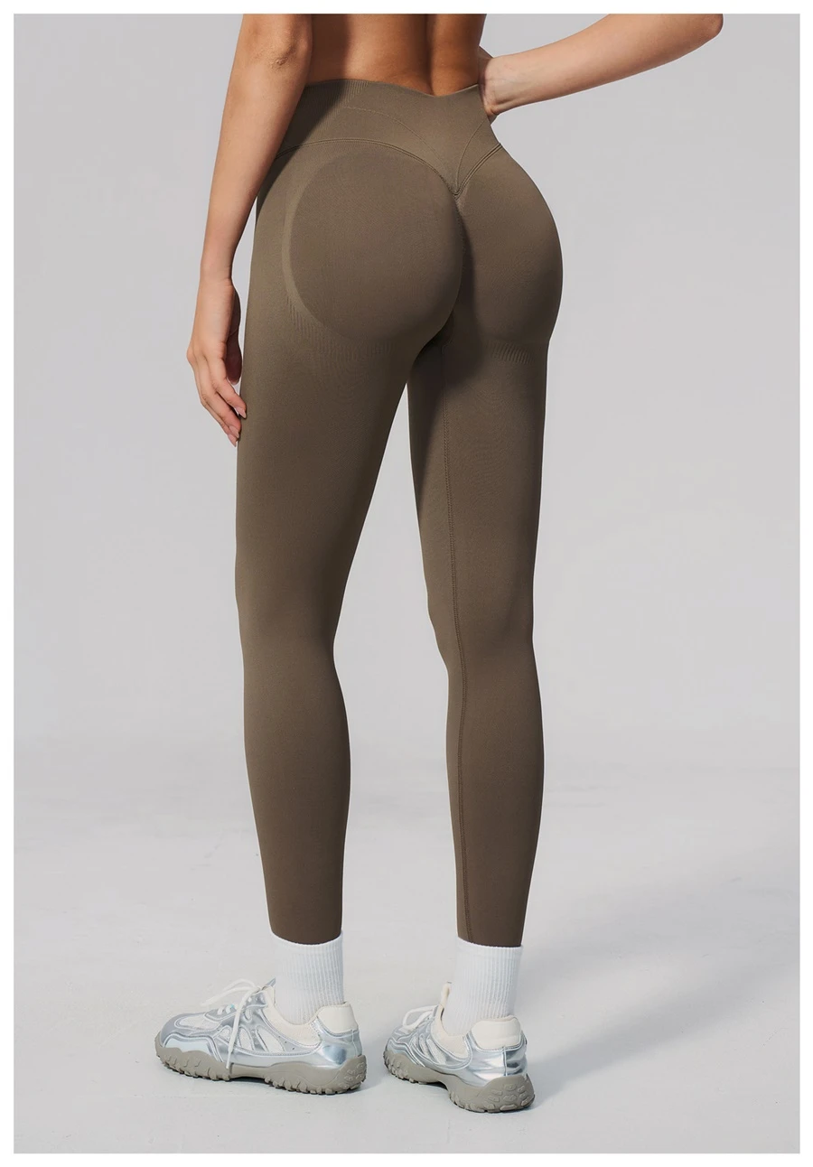 back view for Booty lifting yoga leggings featuring sculpting contour seams-coffee brown
