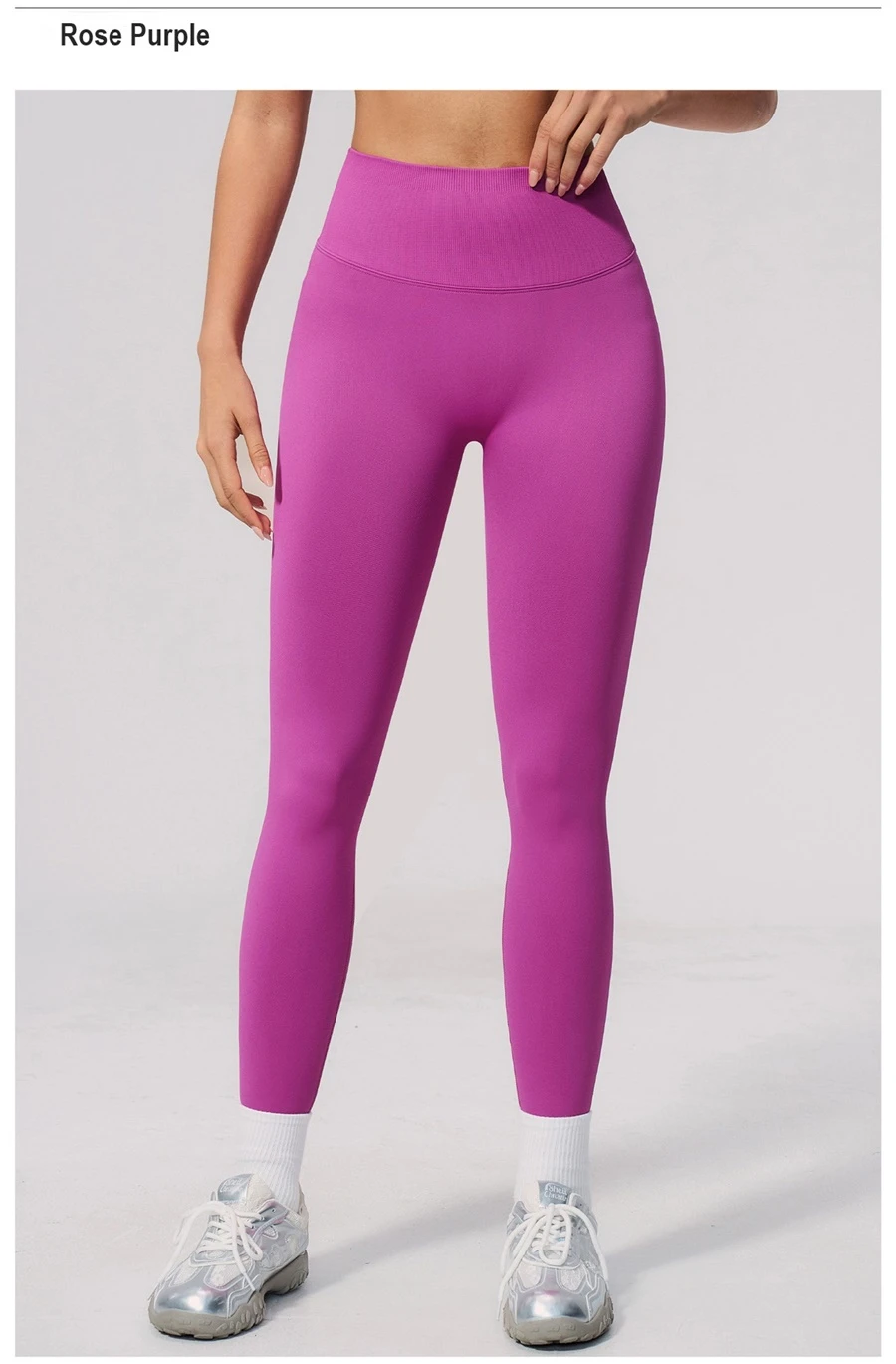 High waist seamless workout leggings with supportive ribbed waistband-rose purple