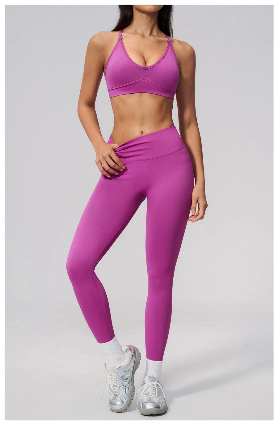 Women's seamless fitness leggings with ribbed glute-enhancing back design-rose purple