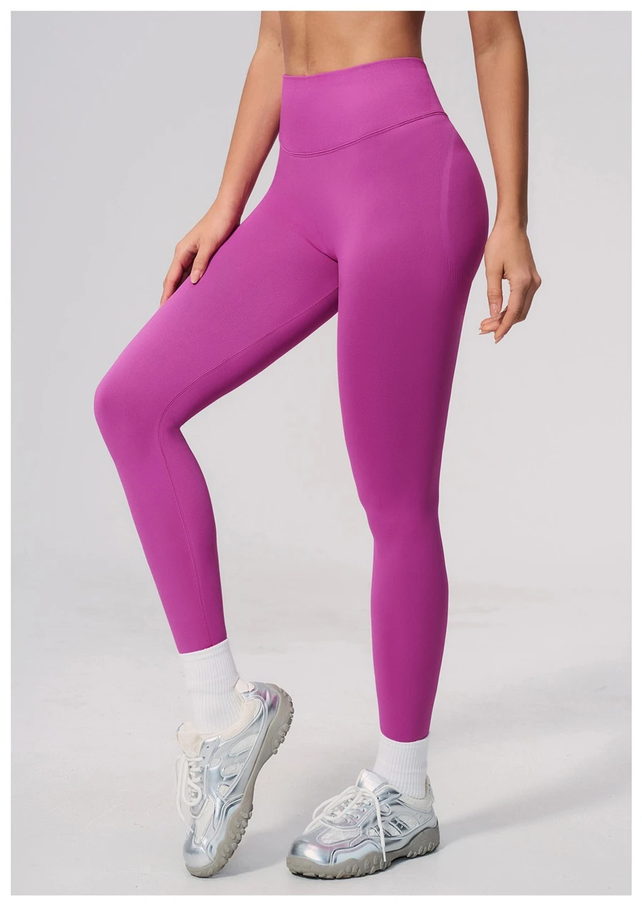 Women's seamless fitness leggings with ribbed glute-enhancing back design-rose purple