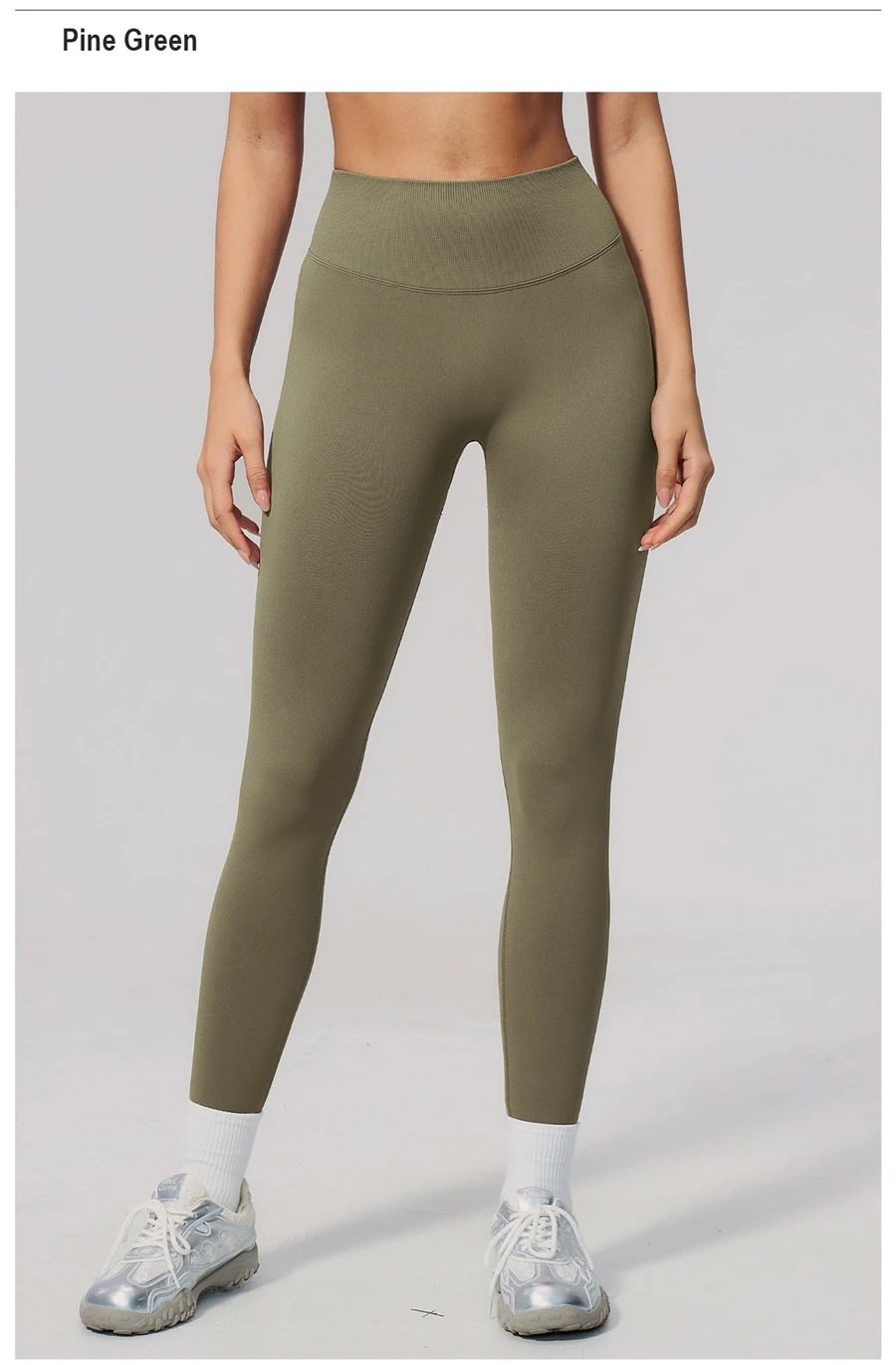 High waist seamless workout leggings with supportive ribbed waistband-pine green