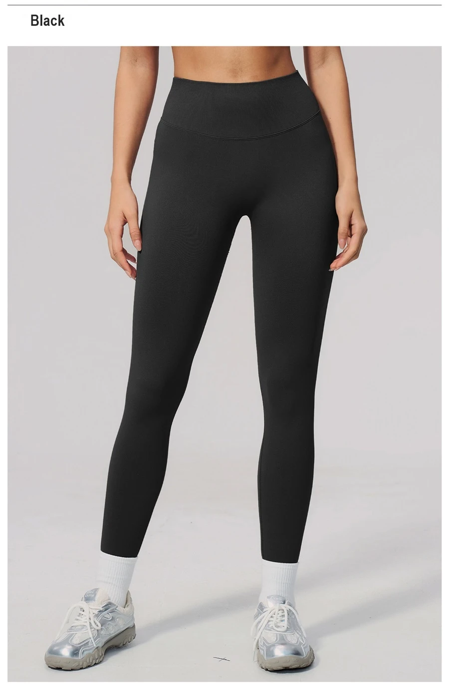 High waist seamless workout leggings with supportive ribbed waistband-black