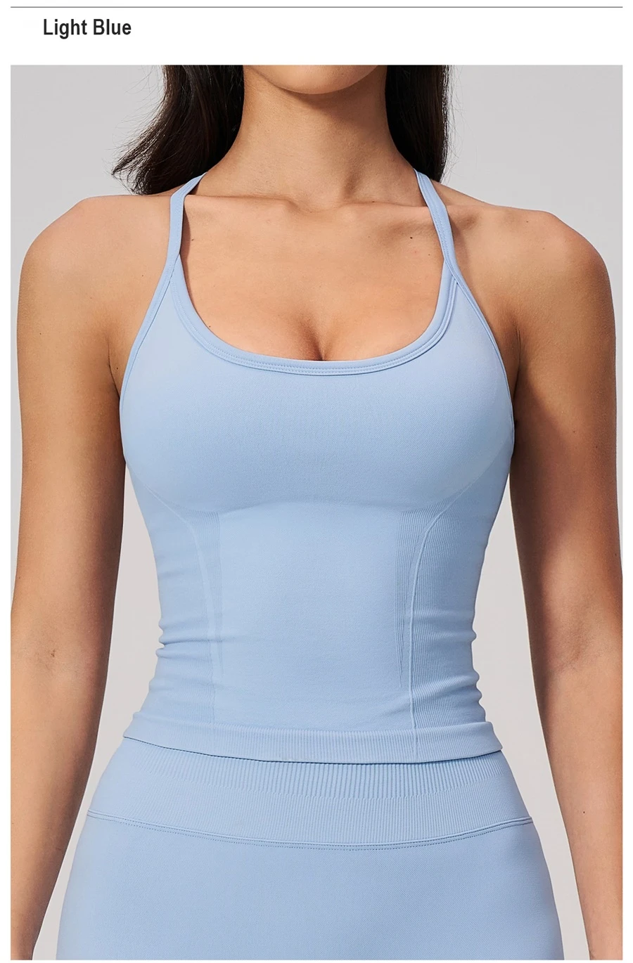 front view for Seamless Women's Workout Tank Top-light blue