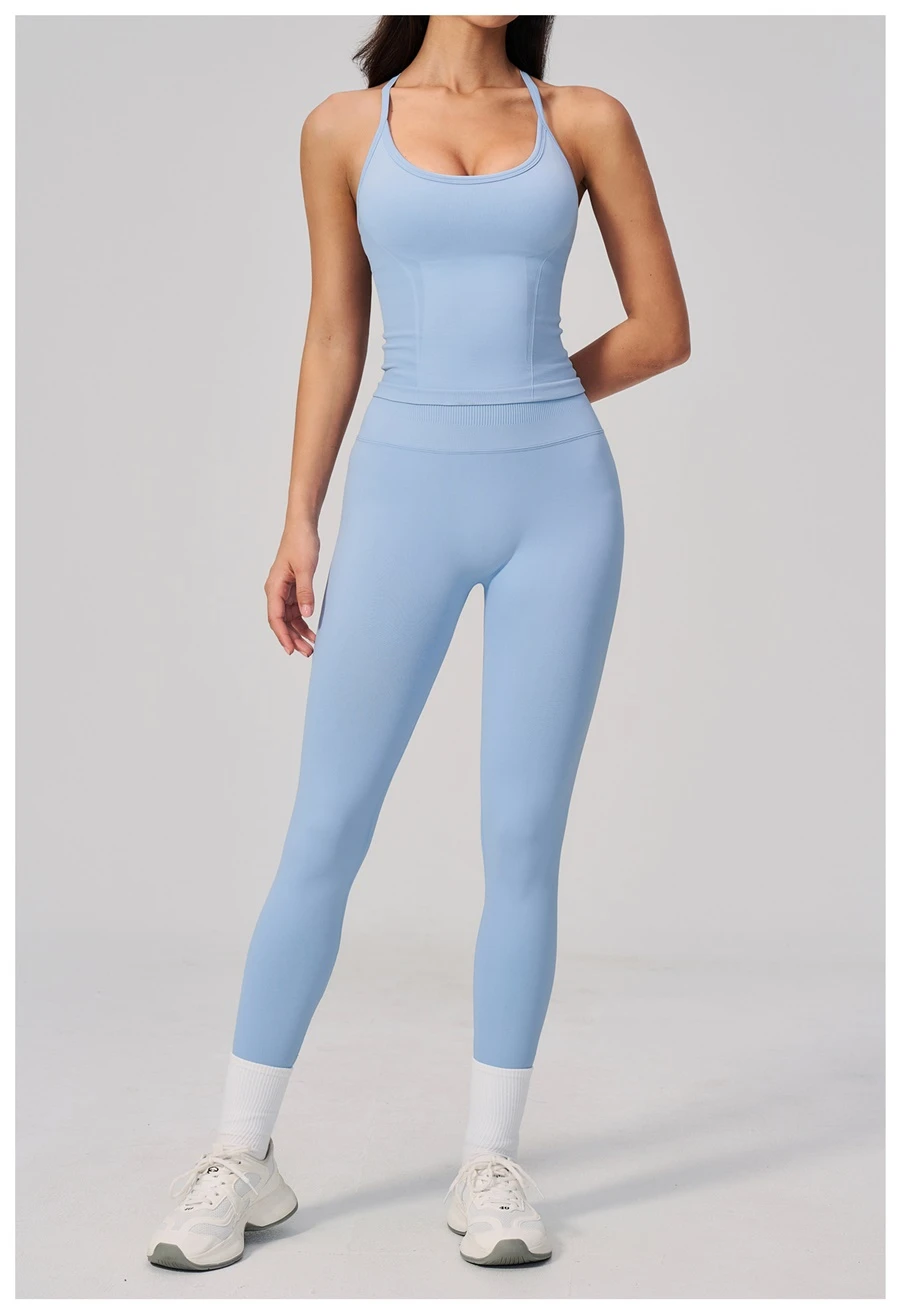 Seamless Women's Workout Tank Top-light blue matching set