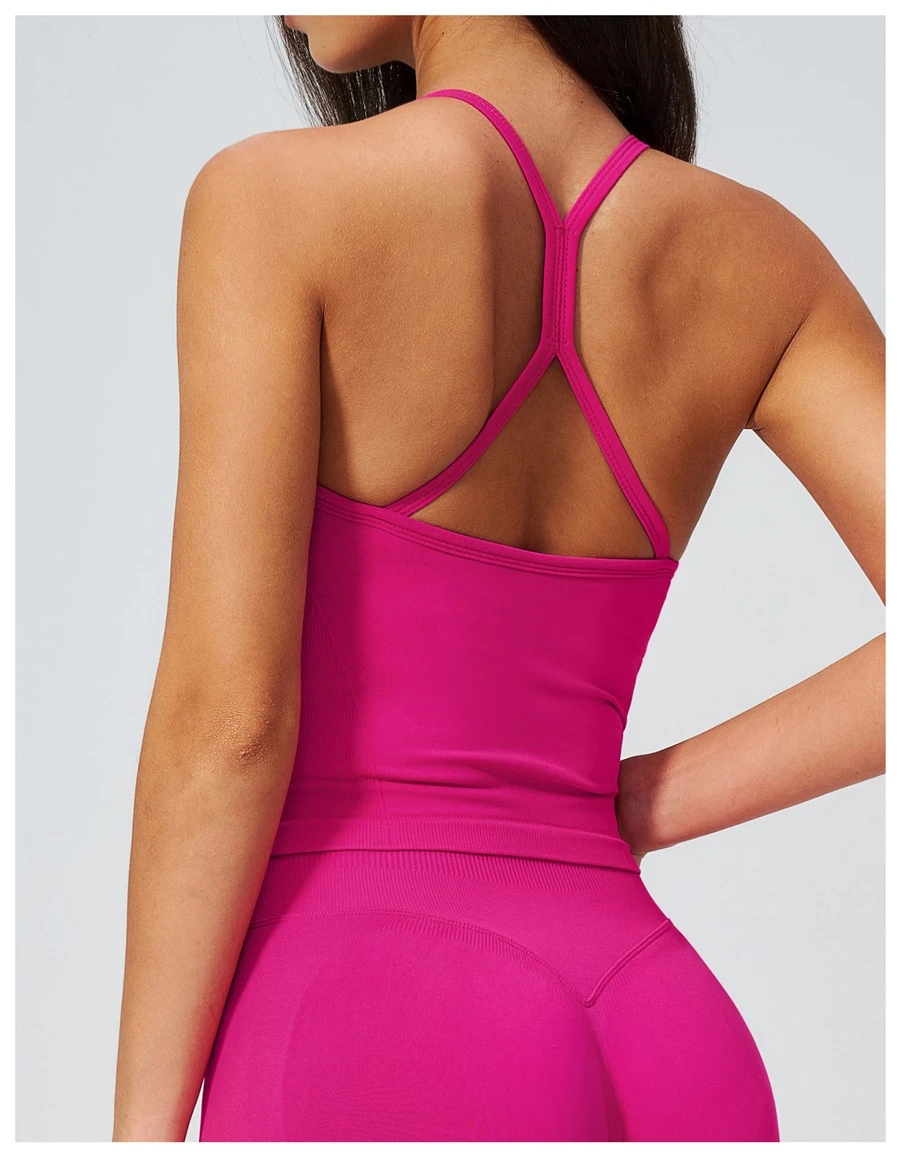 back view for Seamless Women's Workout Tank Top-hot rose pink