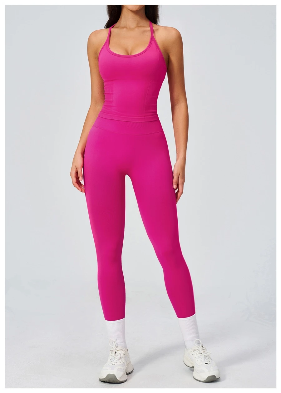 Seamless women's workout tank top with open back design for yoga and fitness-hot rose pink