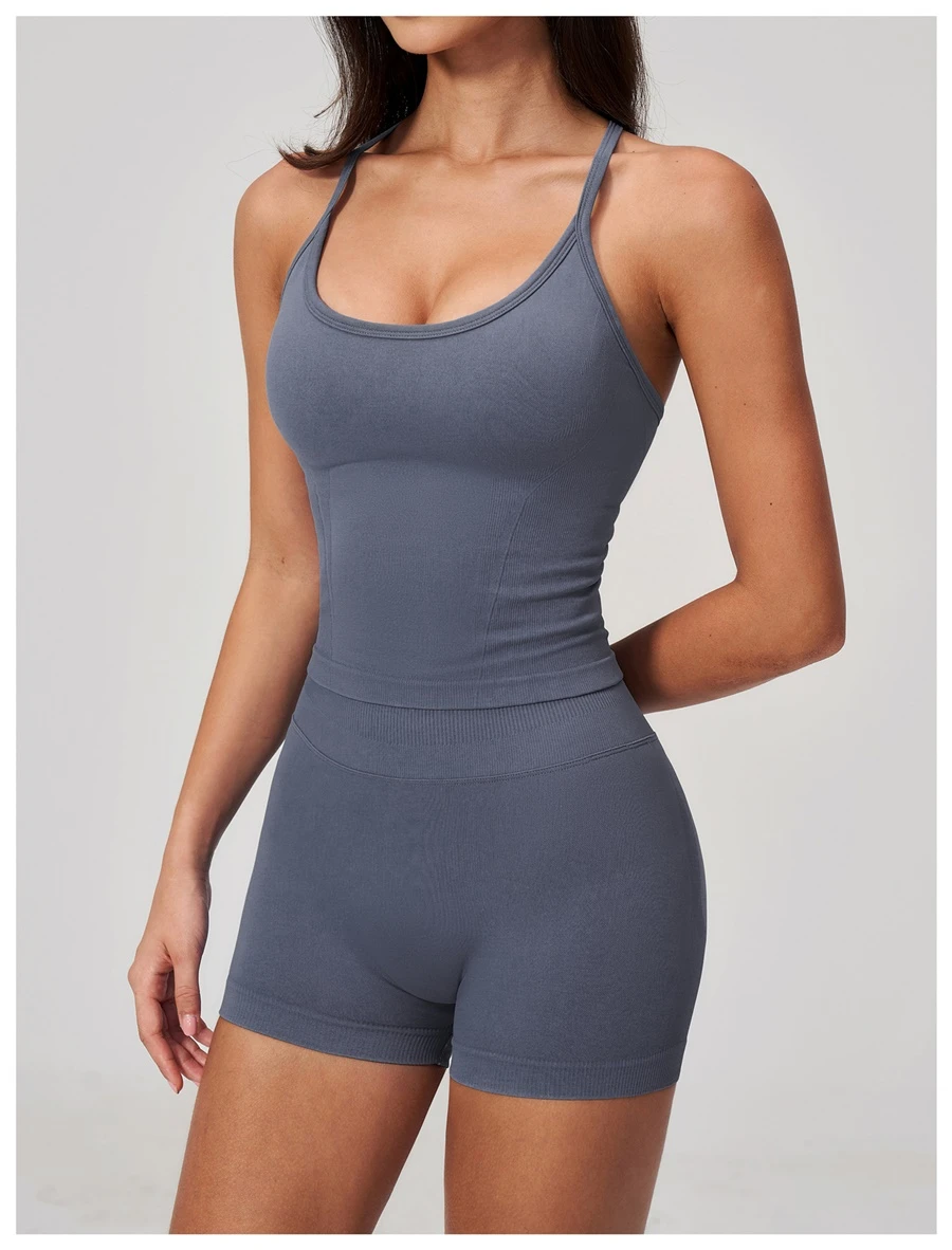 women's gym tank top-dark grey blue