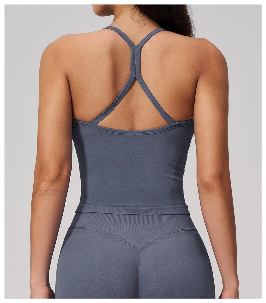 back view for women's gym tank top-dark grey blue