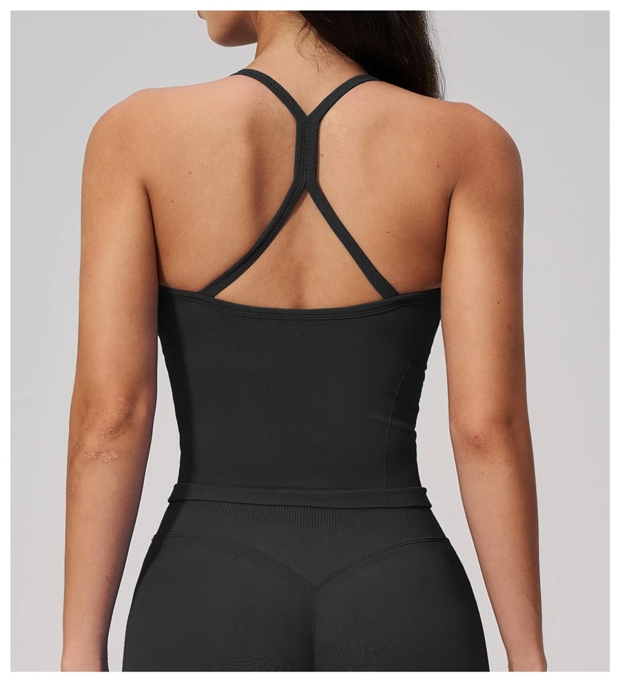 back view for women's gym tank top-black