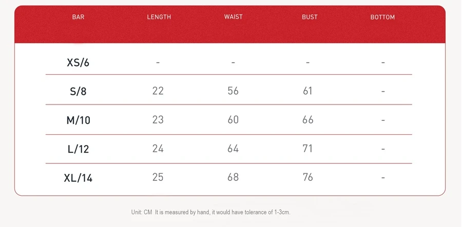 sports bra size chart