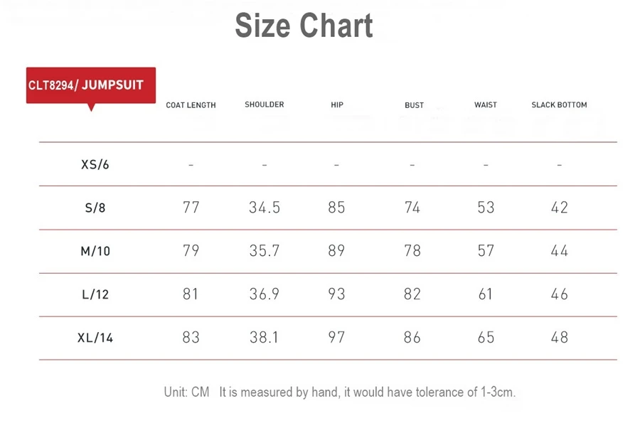 short jumpsuit size chart