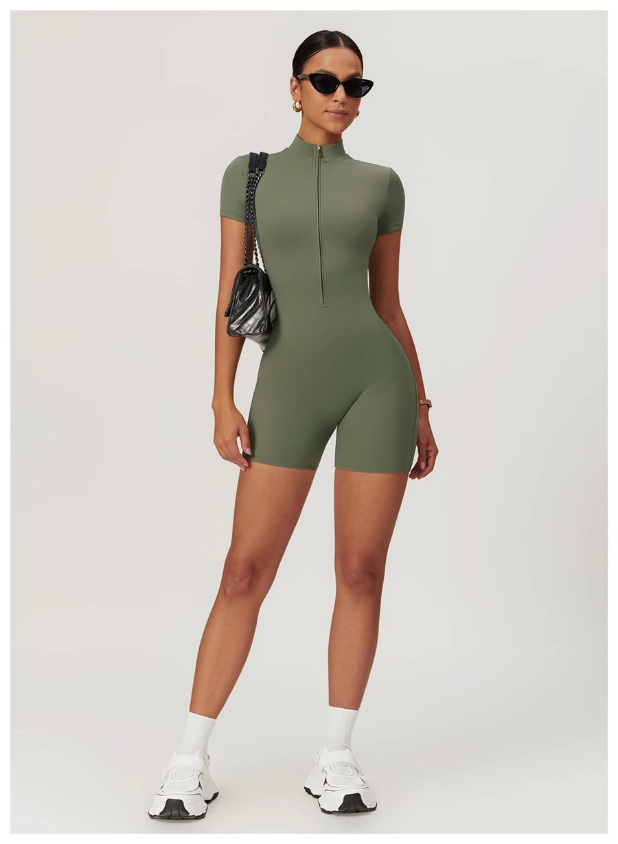 short jumpsuit army green front