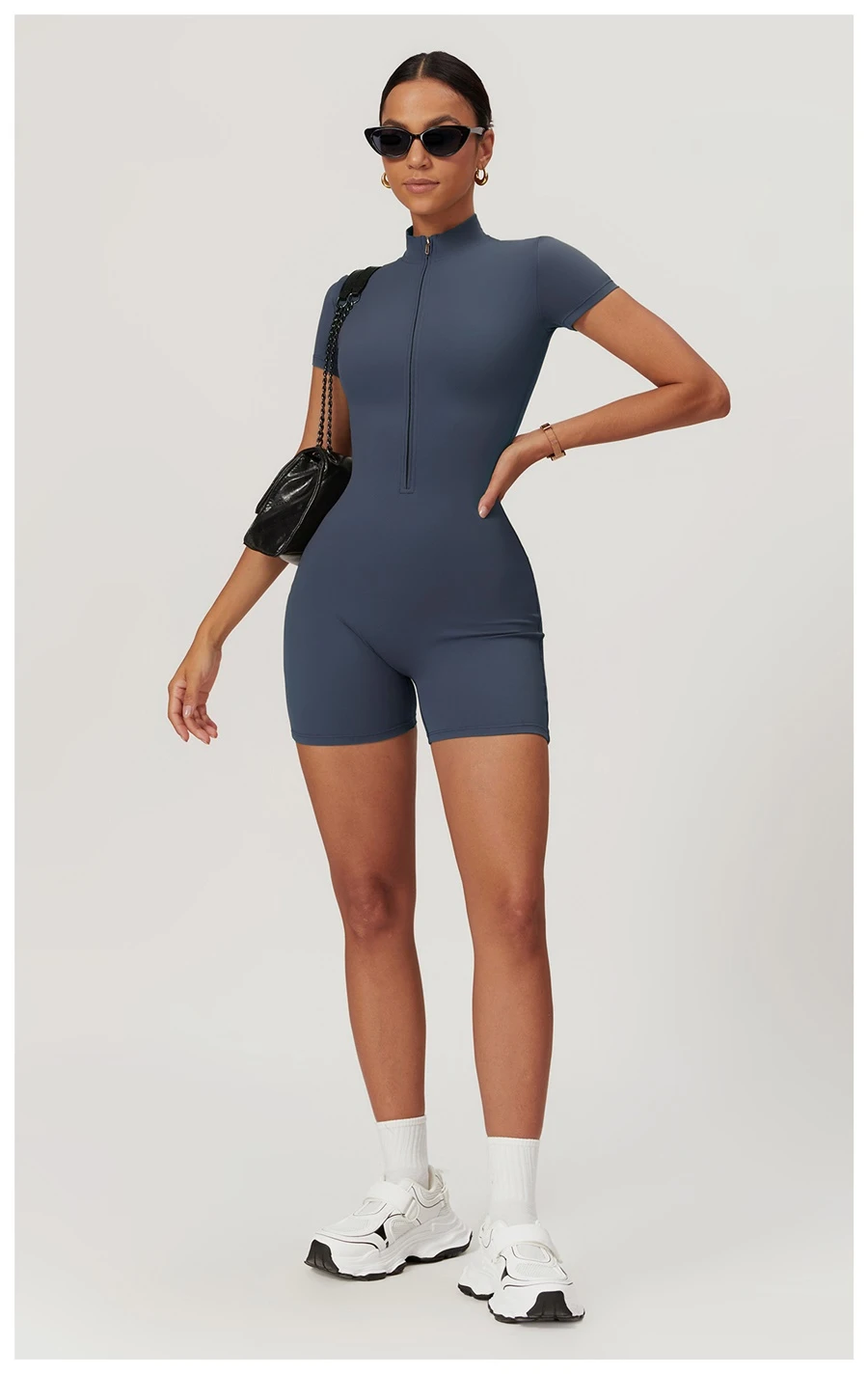 short jumpsuit dark blue front