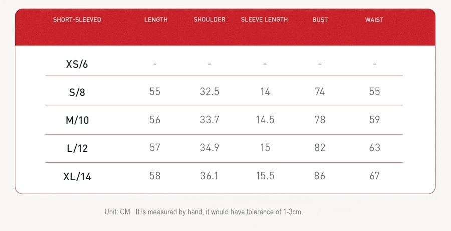 Women’s quick-dry yoga short sleeve tee in brushed nylon-spandex, slim-fit activewear top with classic crew neck and extended hem-size chart