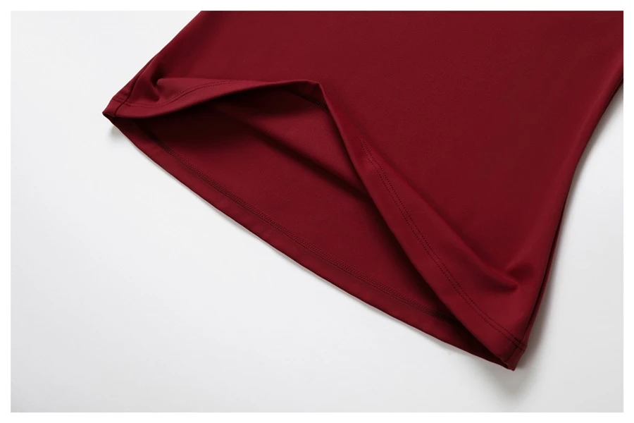Women’s quick-dry yoga short sleeve tee in brushed nylon-spandex, slim-fit activewear top with classic crew neck and extended hem-actual close up