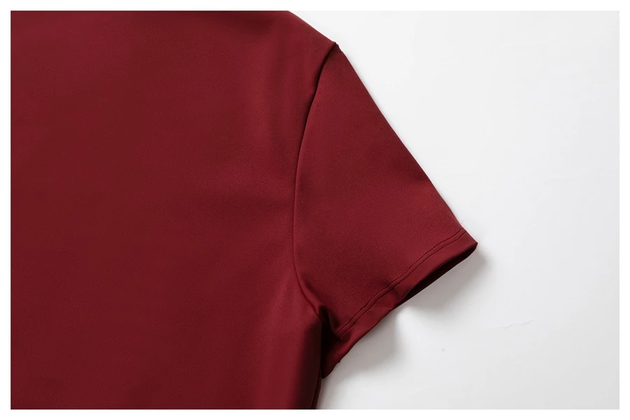 Women’s quick-dry yoga short sleeve tee in brushed nylon-spandex, slim-fit activewear top with classic crew neck and extended hem-actual close up