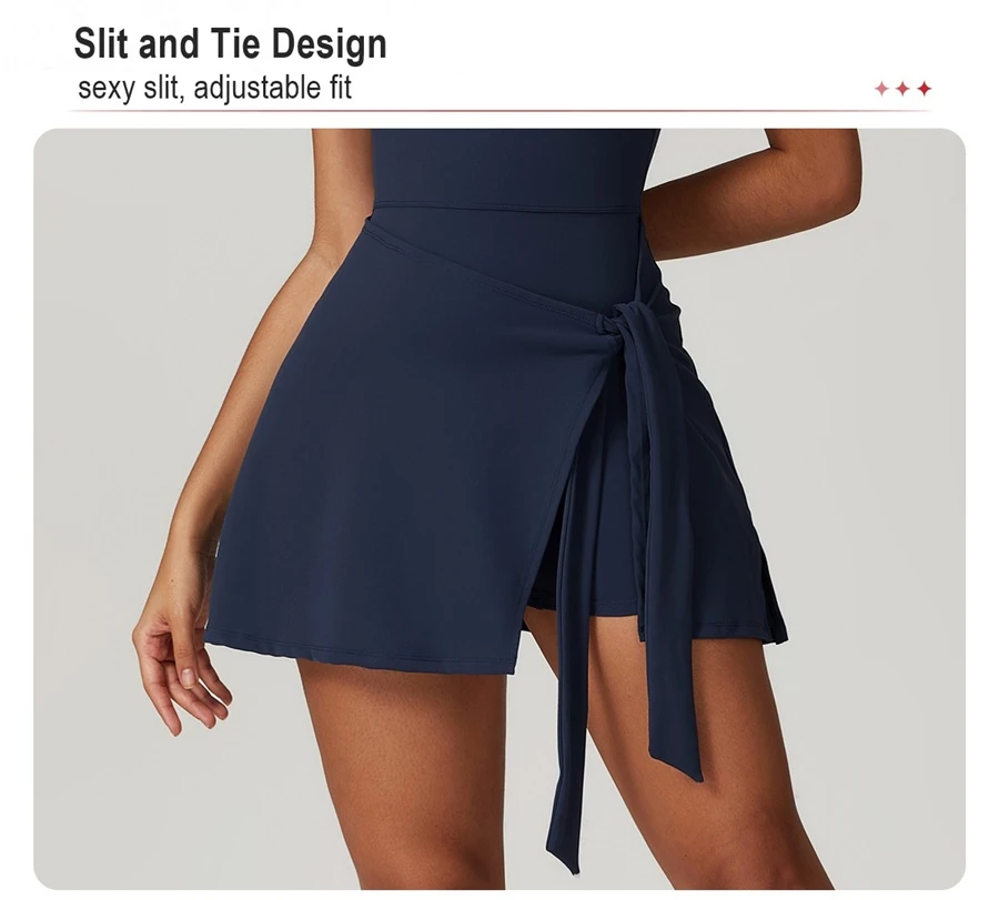 Tennis dress with built-in shorts details hem