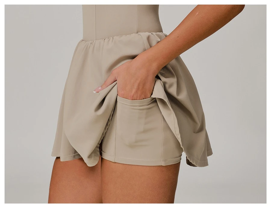 2-in-1 layered sports dress showing the elegant skirt overlay with built-in modesty shorts underneath