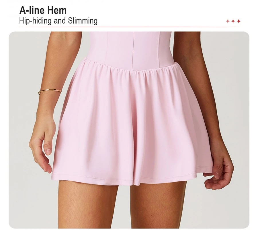 2-in-1 layered sports dress showing the elegant skirt overlay with built-in modesty shorts underneath