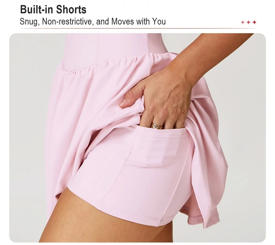2-in-1 layered sports dress showing the elegant skirt overlay with built-in modesty shorts underneath