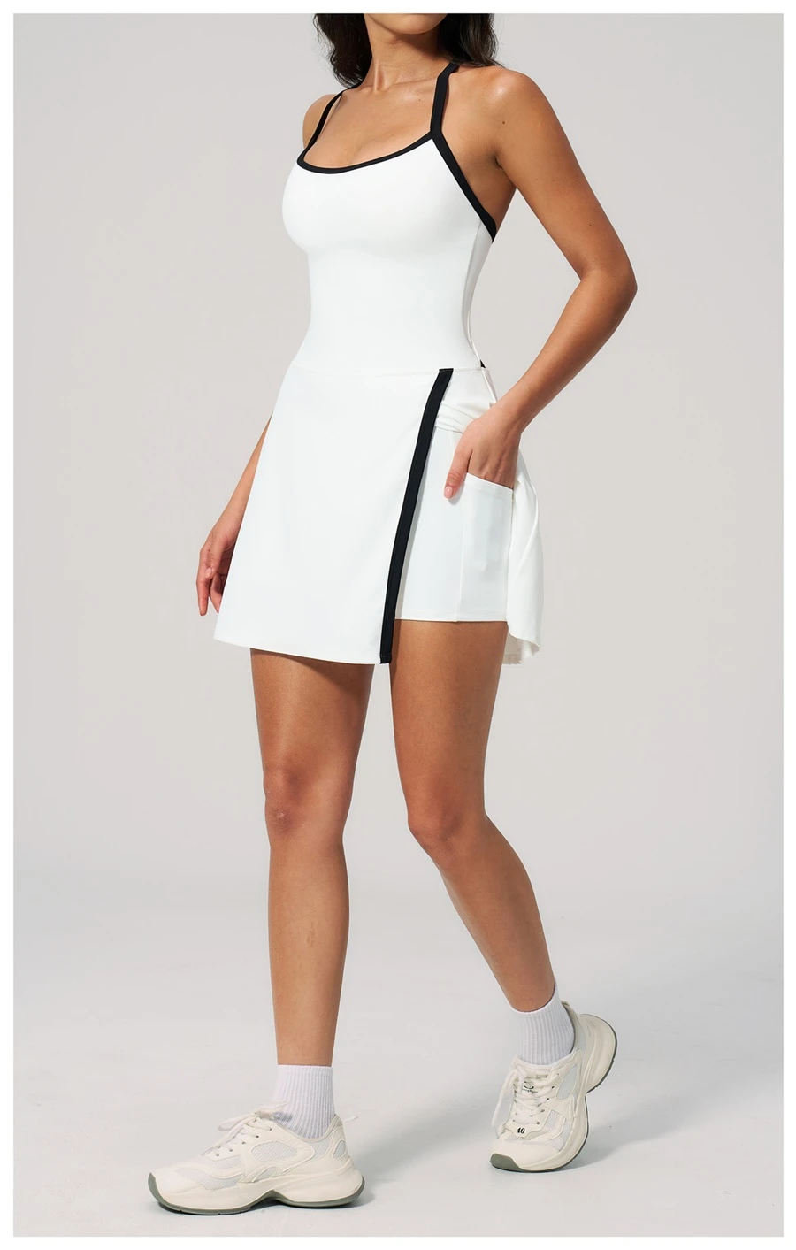Women's activewear dress with built-in safety shorts for sports-white
