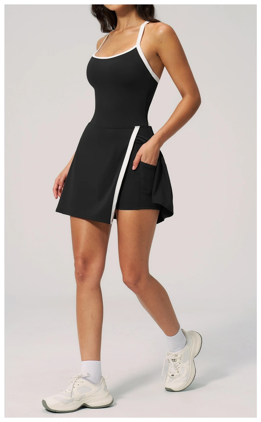 Women's activewear dress with built-in safety shorts for sports-black
