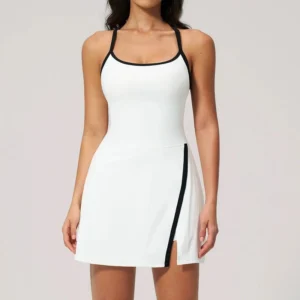 Women's backless yoga dress with built-in shorts for fitness and activewear
