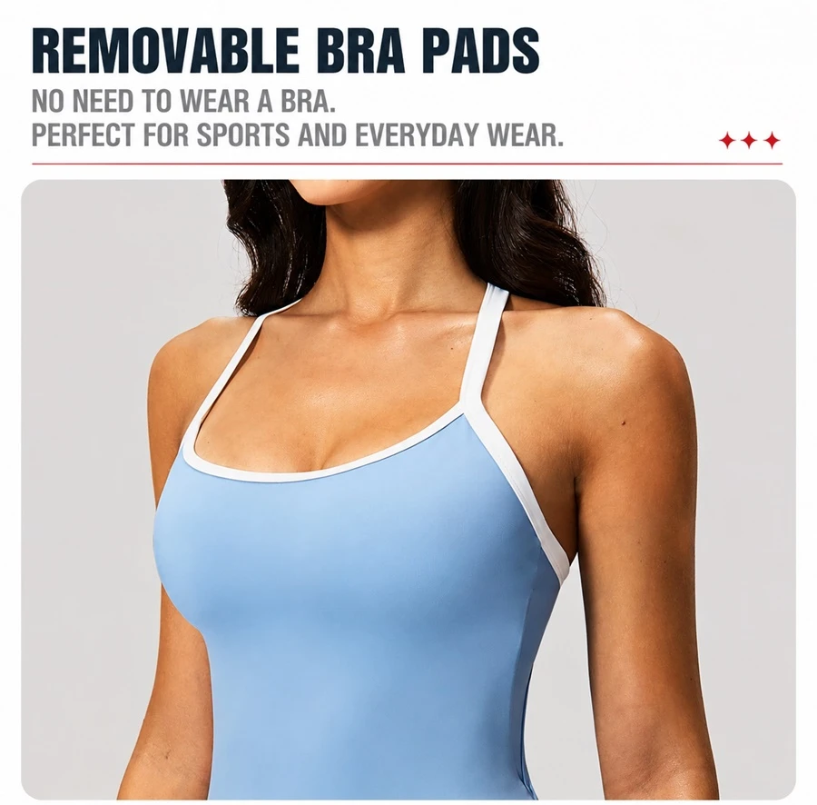 Fitted yoga dress with removable padded cups and four way stretch fabric