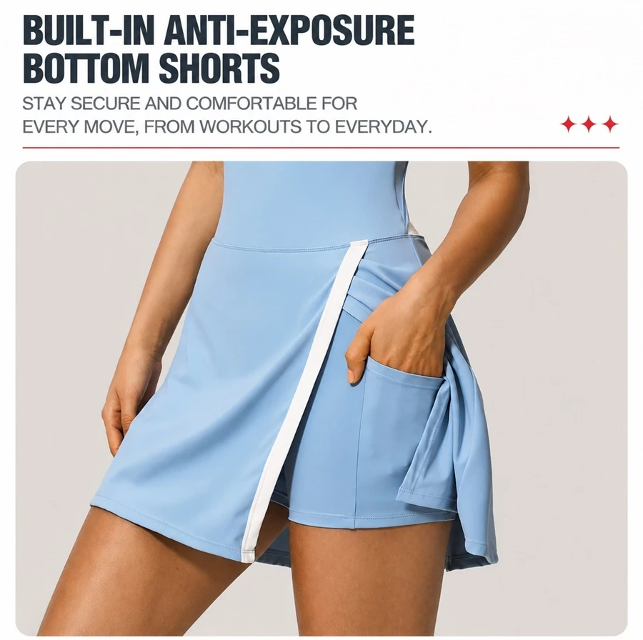 Women's activewear dress with built-in safety shorts for sports