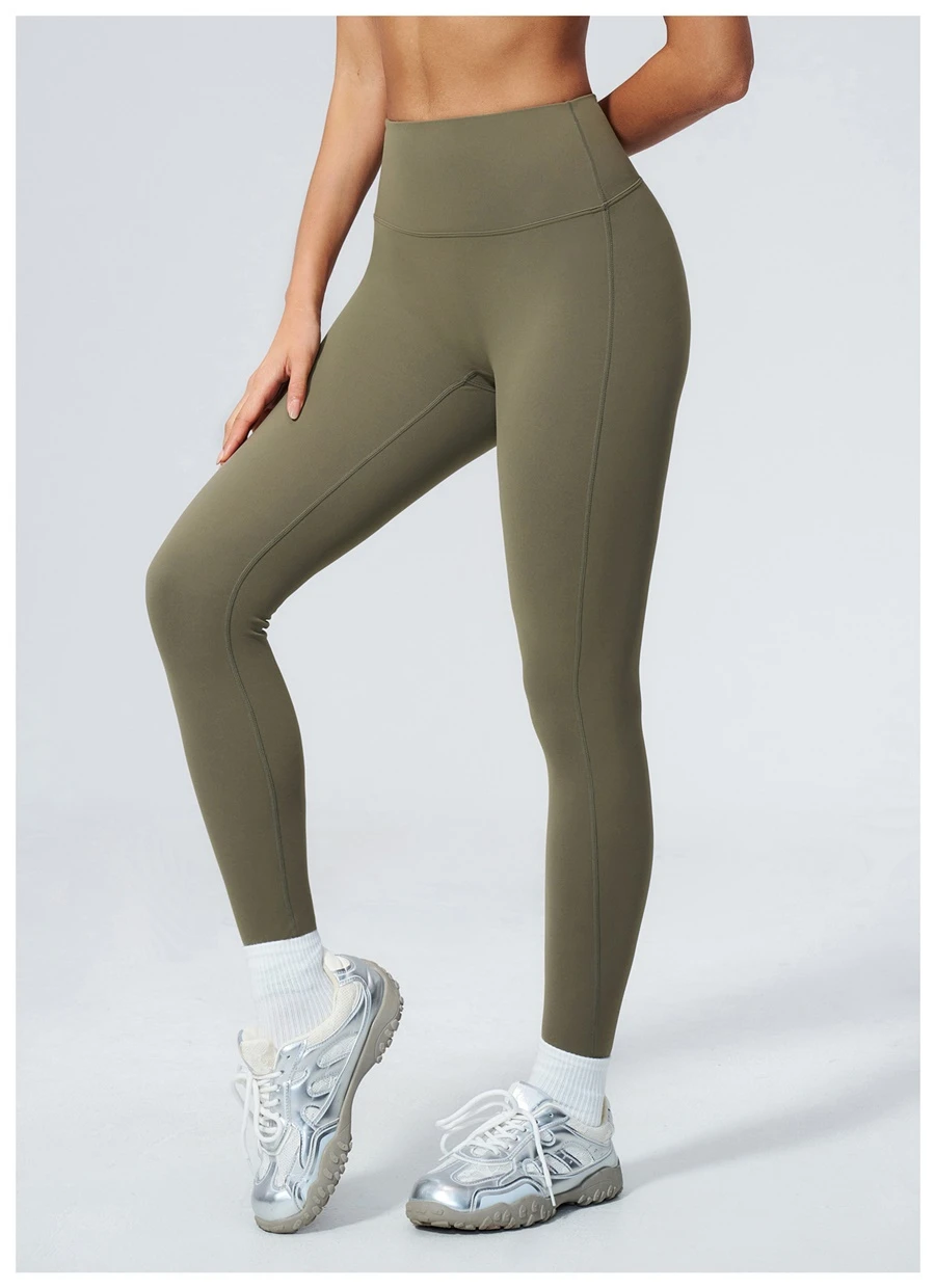 side view for Women's high waist peach butt workout leggings with sculpting fit for yoga and running-sage green