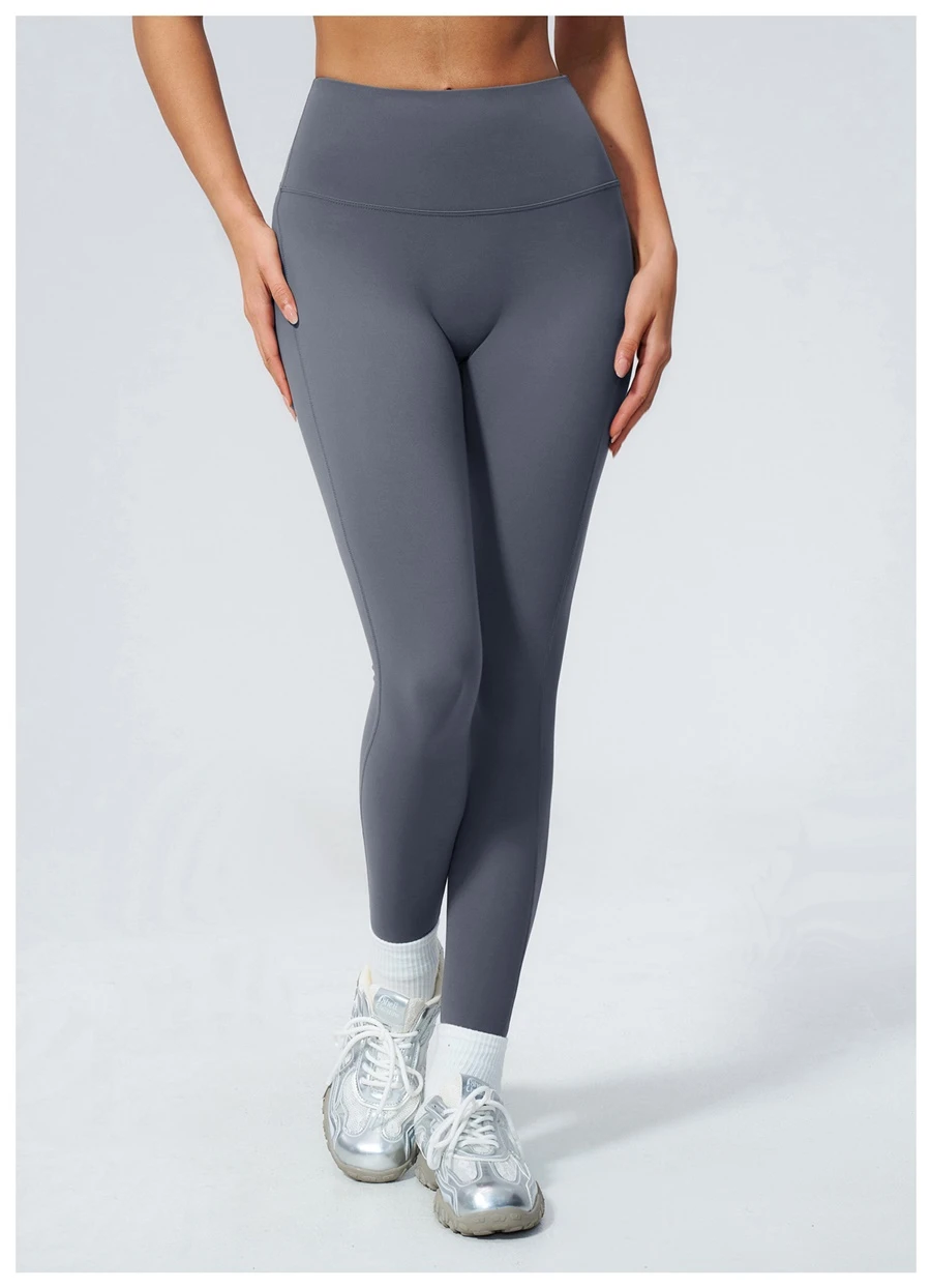 front view for Women's high waist peach butt workout leggings with sculpting fit for yoga and running-misty blue